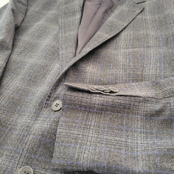 Joseph Abboud Heritage Marzotto Super 110s 100% Wool Gray Blue Plaid Blazer✨️44R - Picture 12 of 15